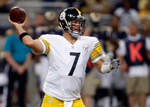 Pittsburgh Steelers quarterback Ben Roethlisberger throws during the first quarter of an NFL football game against the St. Louis Rams, Sunday, Sept. 27, 2015, in St. Louis. (AP Photo/Tom Gannam)